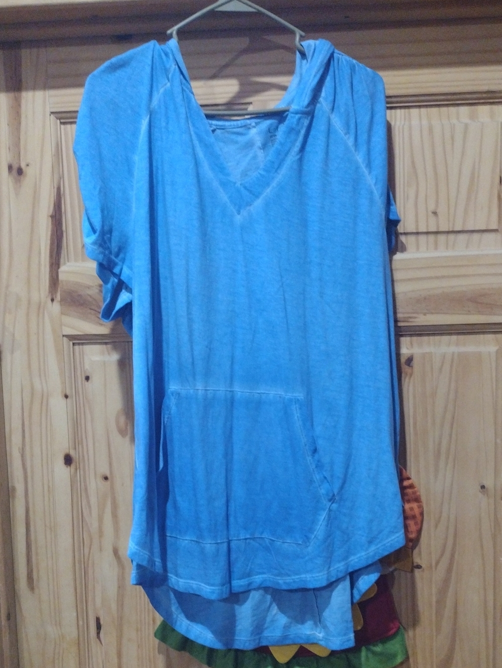 LIVI Lightweight Blue V-Neck Women's Top with Hood